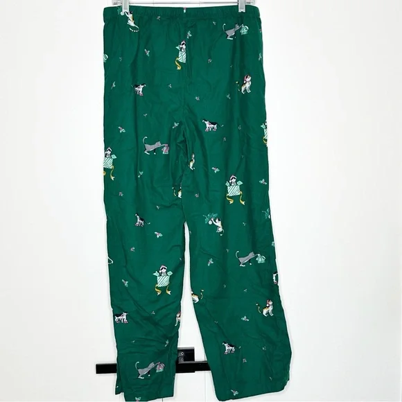 LOFT flannel kitten Cat Christmas pajamas Medium Green short sleeve pants button - Picture 7 of 16